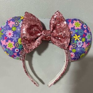 ETSY Floral Minnie Mouse Ears with Pink Sequin Bow